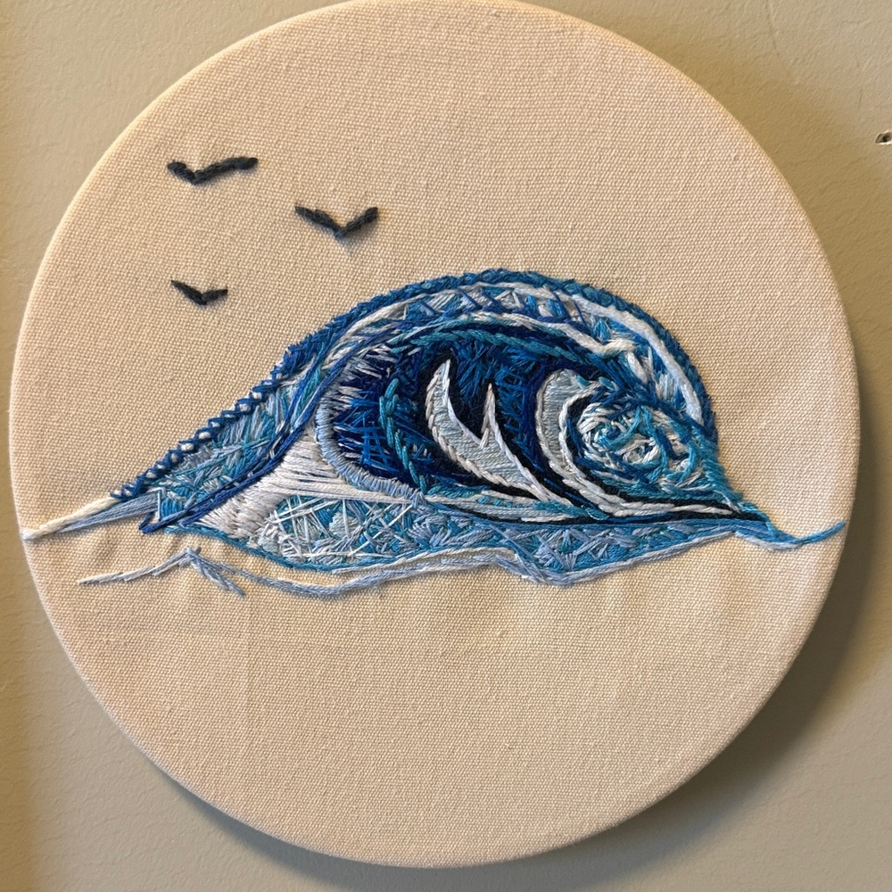 Artistic Blue and White Embroidered Canvas